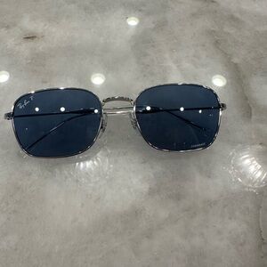 Ray-Ban Chrome Frame Sunglasses with Navy Lenses